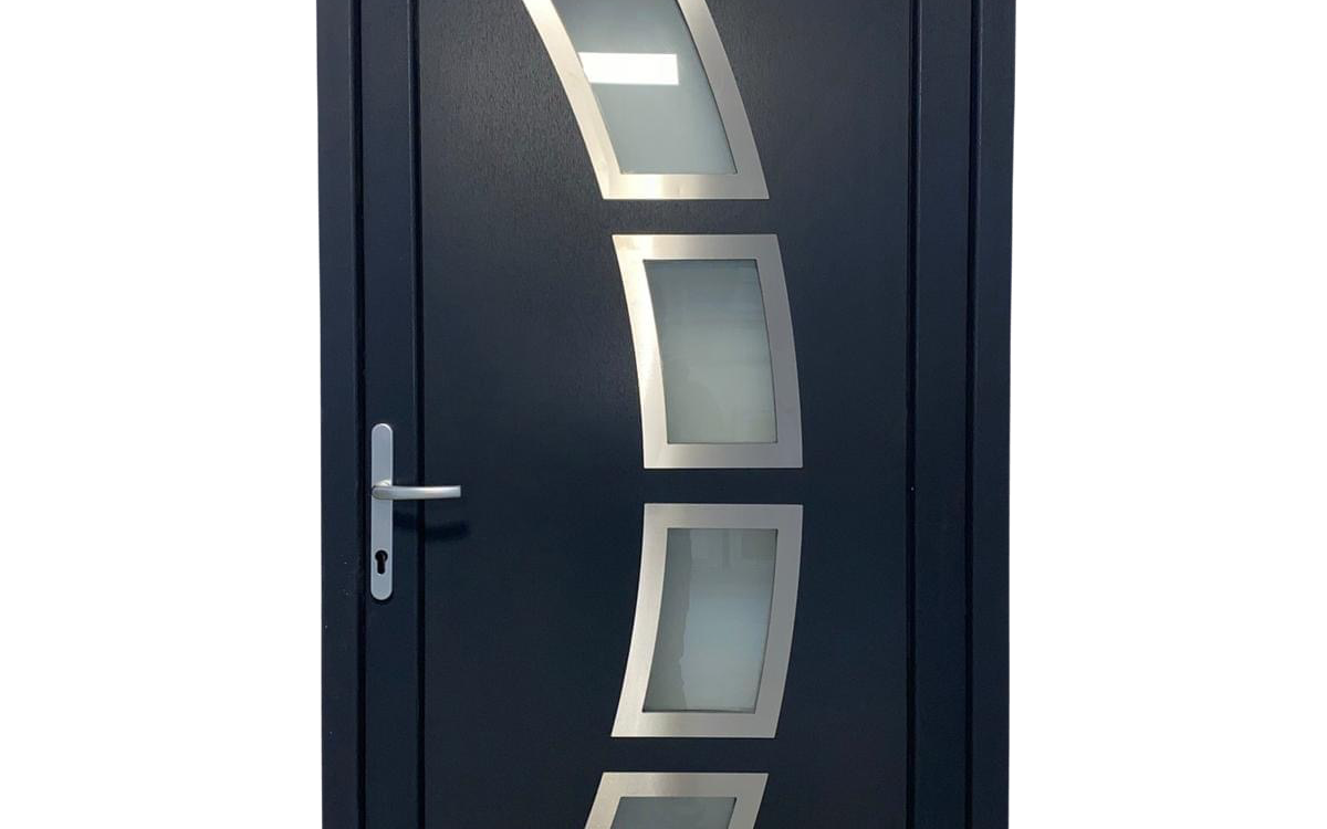 Porte d’entr&eacute;e PVC LUNE Argent&eacute;e Lingolsheim